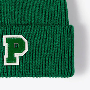 Letter Patch Cuffed Knit Beanie