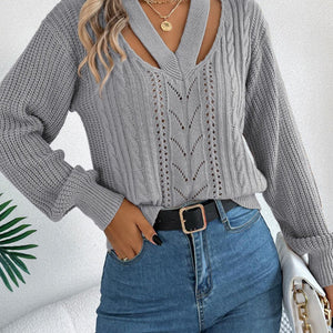 Cutout V-Neck Long Sleeve Sweater