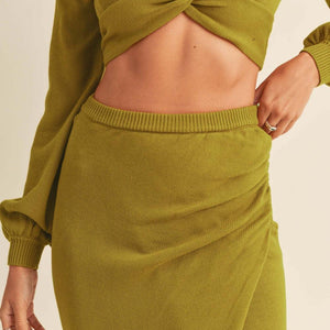 MABLE Front Twisted Knit Top and Midi Skirt Set