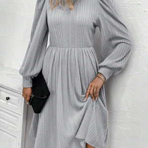 Textured Turtleneck Long Sleeve Dress