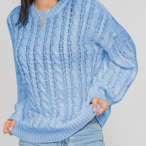 Openwork Round Sleeve Cable-Knit Sweater