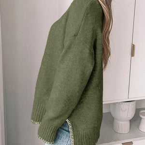 Perfee Round Neck Long Sleeve Sweater