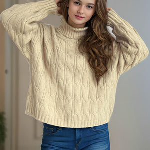 Cable-Knit Turtleneck Long Sleeve Sweater