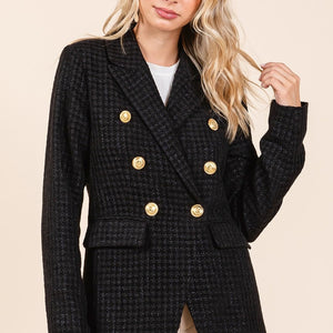 Mittoshop Plaid Texture Double-Breasted Long Sleeve Blazer