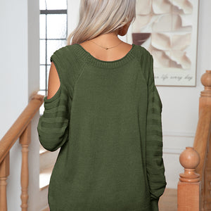 Decorative Button Cold-Shoulder Sweater