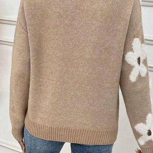 Flower Round Neck Long Sleeve Sweater