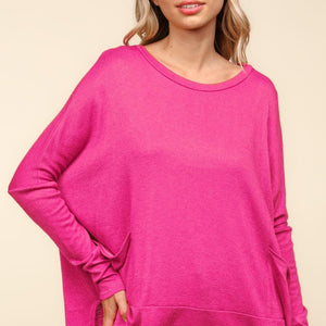 Haptics Dolman Long Sleeve Oversized Knit Top with Pockets