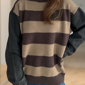 Contrast Round Neck Long Sleeve Sweater