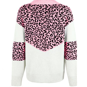 Leopard V-Neck Dropped Shoulder Sweater