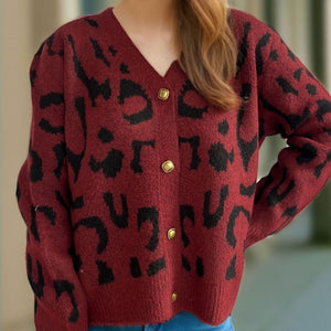 Leopard V-Neck Button Up Cardigan