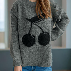 Cherry Round Neck Long Sleeve Sweater