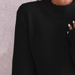 Openwork Mock Neck Long Sleeve Sweater