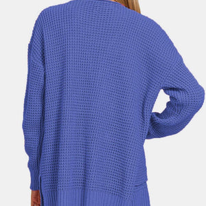 Zenana Waffle Open Front Sweater Cardigan