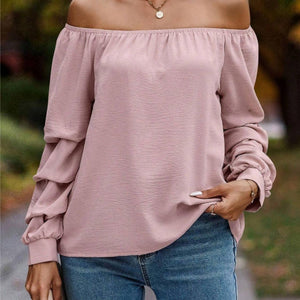 Ruched Off-Shoulder Long Sleeve Blouse