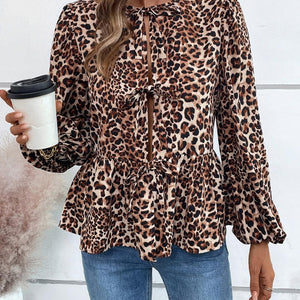 Ivy Lane Peplum Tied Long Sleeve Blouse