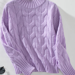 Cable Knit Mock Neck Long Sleeve Sweater