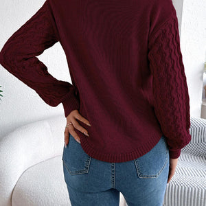 Asymmetric Hem Round Neck Long Sleeve Sweater