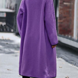 Full Size Contrast Trim Long Sleeve Coat with Pockets