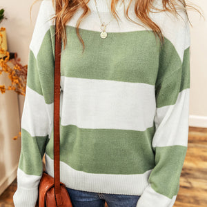 Color Block Round Neck Drop Shoulder Sweater