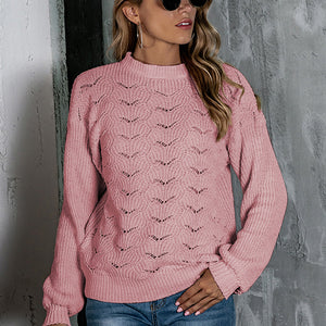 Openwork Mock Neck Long Sleeve Sweater