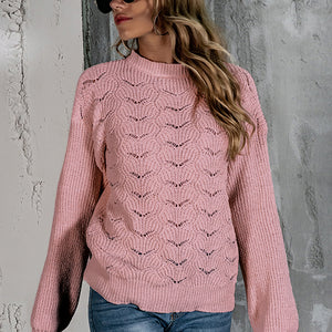 Openwork Mock Neck Long Sleeve Sweater