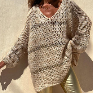 Openwork V-Neck Long Sleeve Sweater