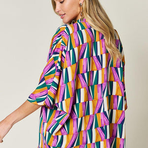 Double Take Full Size Geometric Notched Dolman Sleeve Top