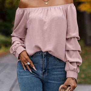 Ruched Off-Shoulder Long Sleeve Blouse