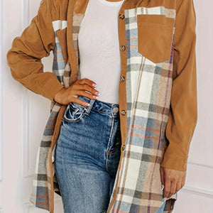 Plaid Collared Neck Long Sleeve Jacket