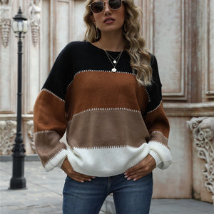 Angel Wings Color Block Round Neck Sweater