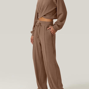 Crisscross Round Neck Top and Drawstring Pants Set