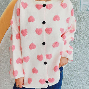 Heart Button Up Long Sleeve Cardigan