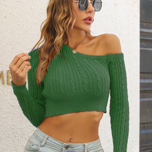 Cable-Knit One Shoulder Long Sleeve Sweater