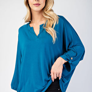 Celeste Full Size Notched Three-Quarter Sleeve Blouse