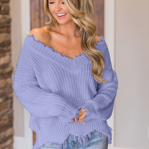 Frayed Hem Dropped Shoulder Sweater