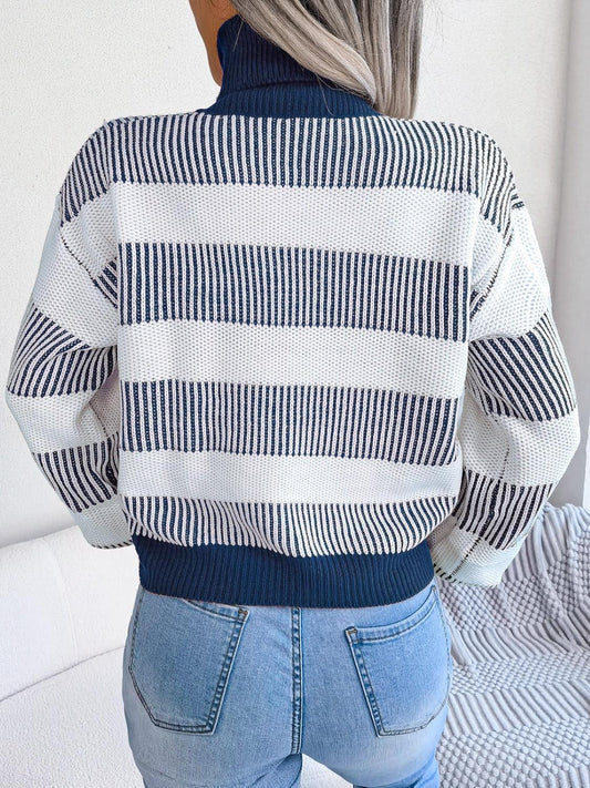 Striped Turtleneck Long Sleeve Sweater