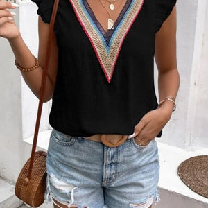 Full Size Ruffled V-Neck Cap Sleeve Blouse