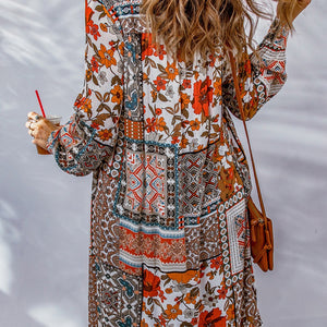 Printed Button Up Long Sleeve Cardigan