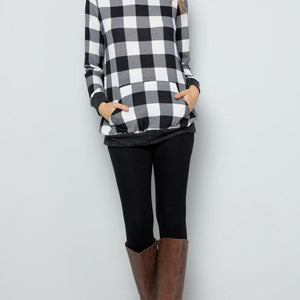 Celeste Full Size Contrast Plaid Long Sleeve Hoodie