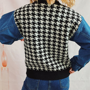 Houndstooth Denim Sleeve Sweater