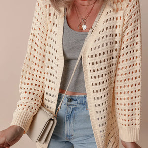 Openwork Open Front Long Sleeve Cardigan