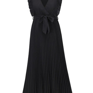 Tied Surplice Cap Sleeve Pleated Dress