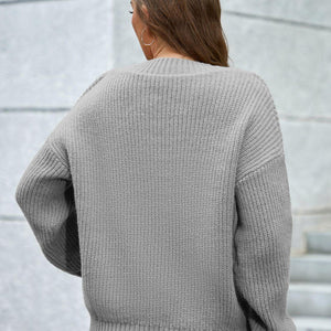 V-Neck Dropped Shoulder Long Sleeve Sweater