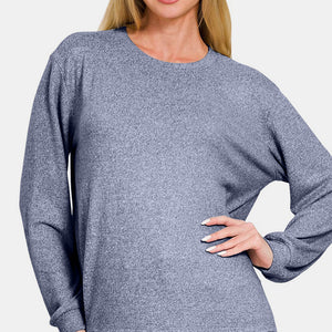 Zenana Hacci Round Neck Long Sleeve T-Shirt