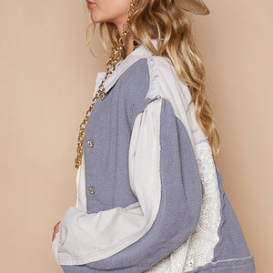 POL Crochet Patch Exposed Seam Button Up Jacket