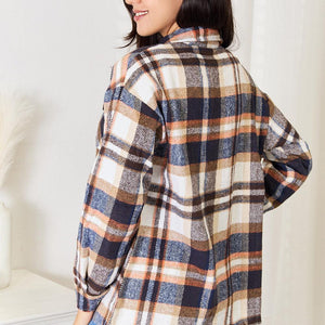 Double Take Plaid Button Front Shirt Jacket with Breast Pockets