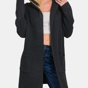 Zenana Hooded Open Front Sweater Cardigan