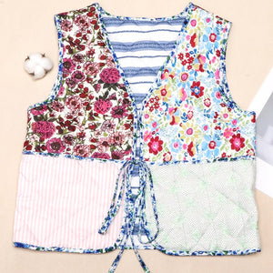 Tied Patchwork V-Neck Vest Coat