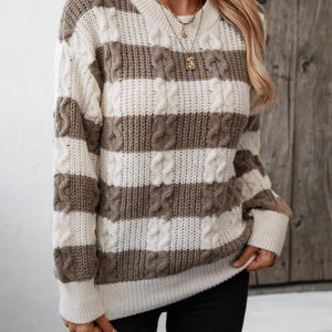 Striped Round Neck Long Sleeve Sweater