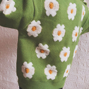 Flower Round Neck Long Sleeve Sweater